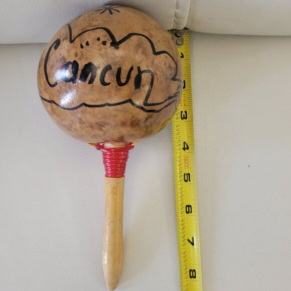 Handmade Cancun Mexico Maraca With Colorful Hand-Painted Design - Picture 7 of 9